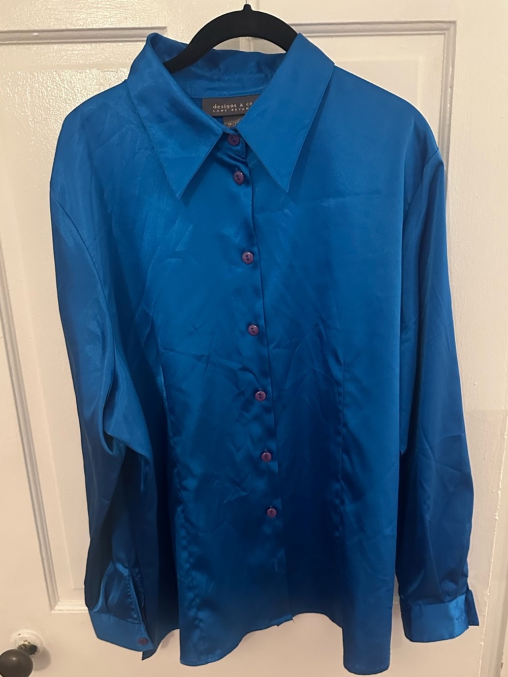 Lane Bryant Bright Blue Satin Button-Up Shirt